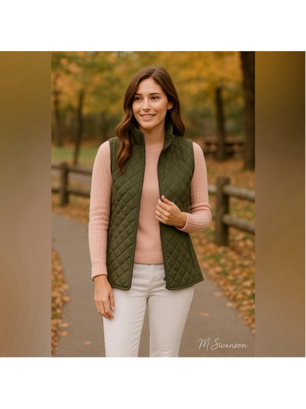 Market & Spruce Olive Green Dulcie Quilted Vest Size XL